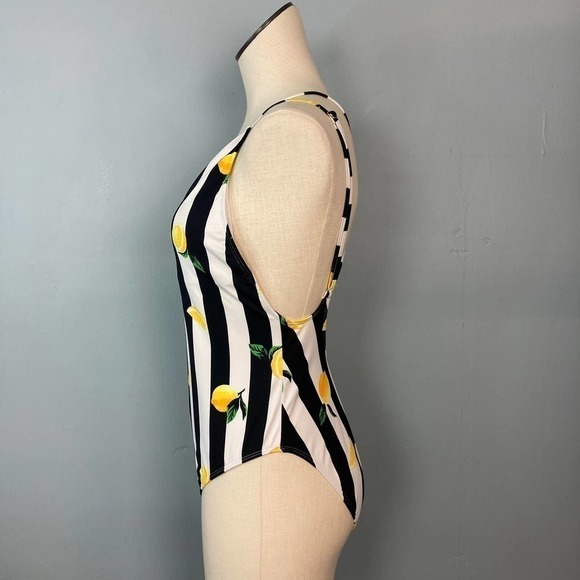 no Boundaries Lemons Black White Striped One Piece Swimsuit Juniors Large 11-13 - Picture 7 of 12